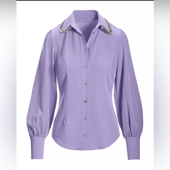 Boston Proper Crystal Embellished Collar Victoria Chic Drama Sleeve Shirt XL - Picture 2 of 13